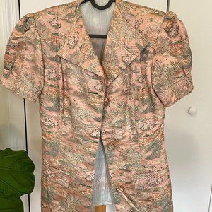 Vintage Silk embroidered puff sleeve top